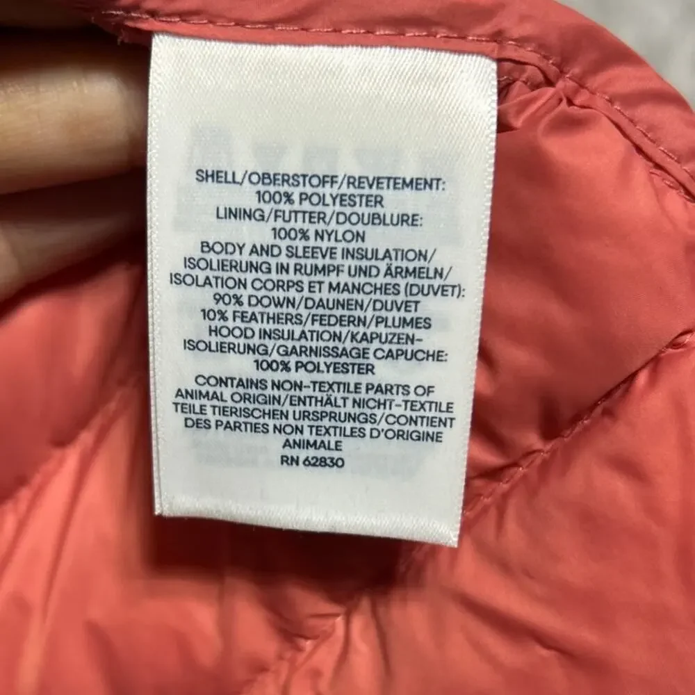 Lands End Puffer Coat Large 14 16 Down Filled Packable NEW Pink Yellow Abstract - Picture 11 of 12